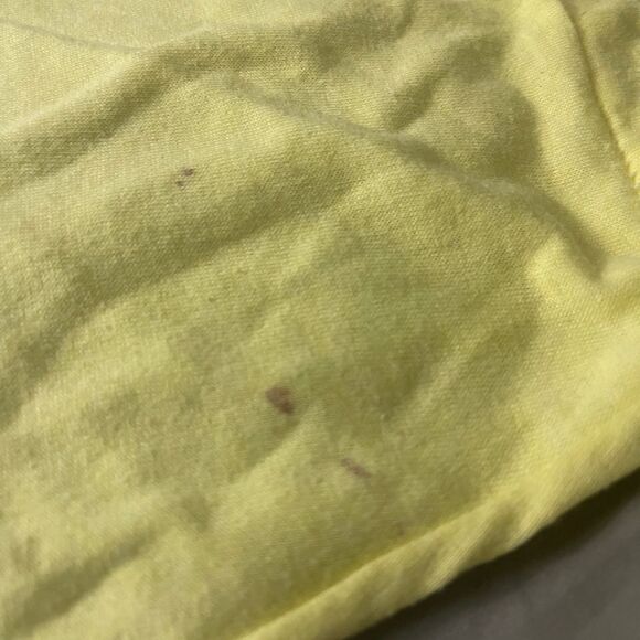 80s vintage custom canary yellow Hanes Fifty-Fifty tee shirt with splash print - Picture 3 of 12